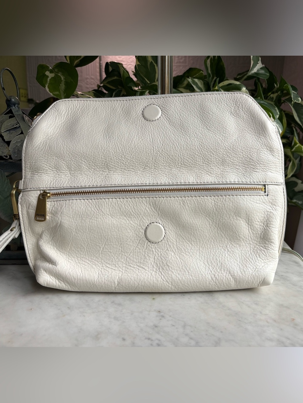 Fossil White Leather Studded Foldover Clutch - Picture 8 of 10